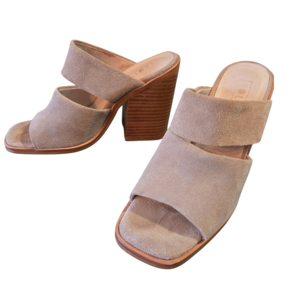Sol Sana Suede Block Heel Mules Taupe‎ Open Toe Slide Sandals  EU 36 US 5.5–6